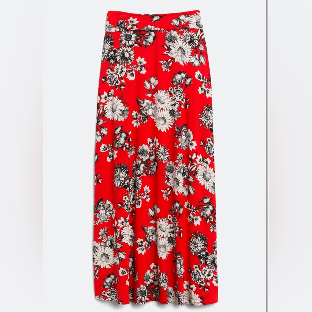 Loveappella Red Midi A-Line Skirt Resort Wear